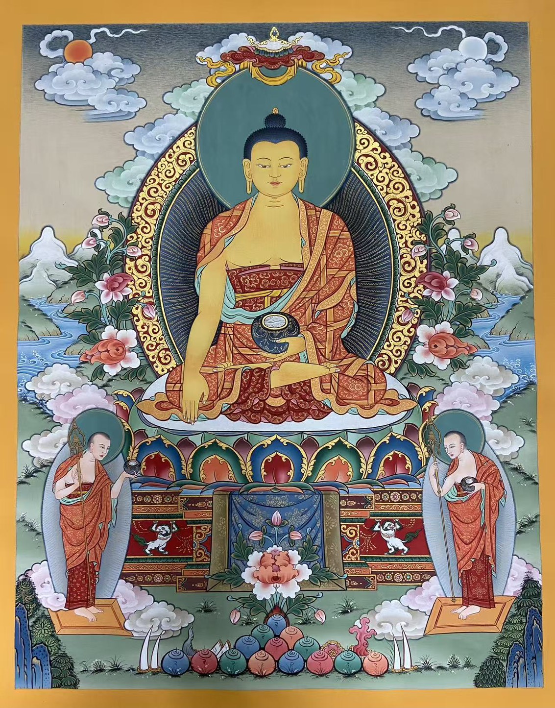 同一構圖完成礦彩上色後的唐卡作品