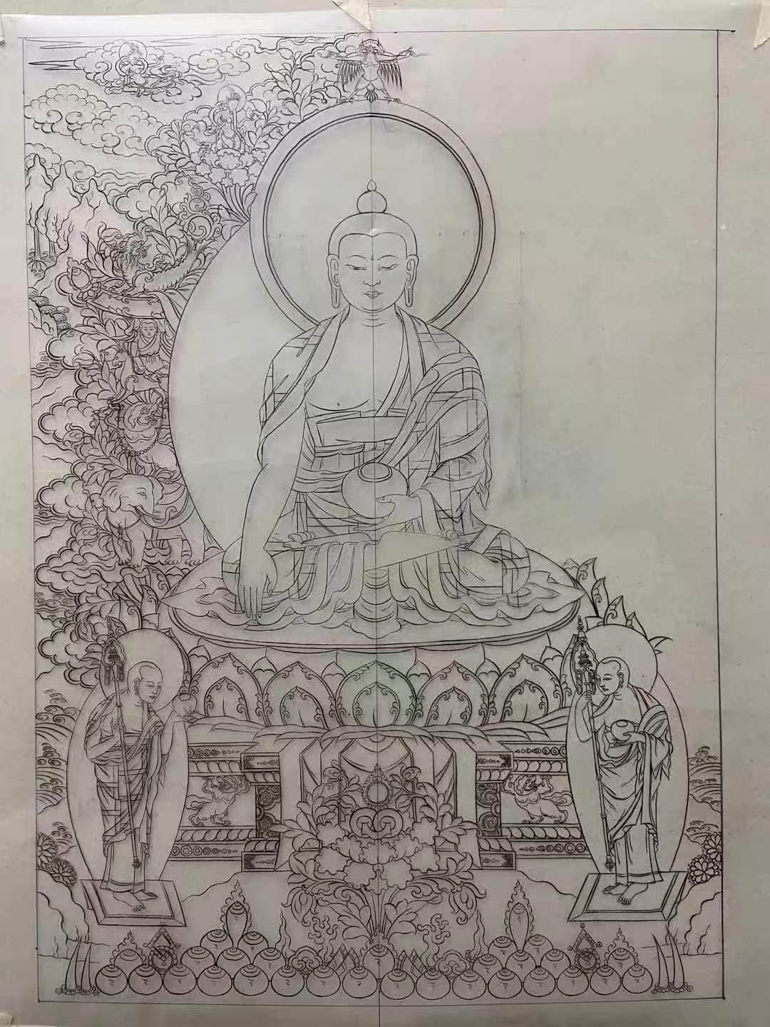 唐卡畫師手繪起稿線稿